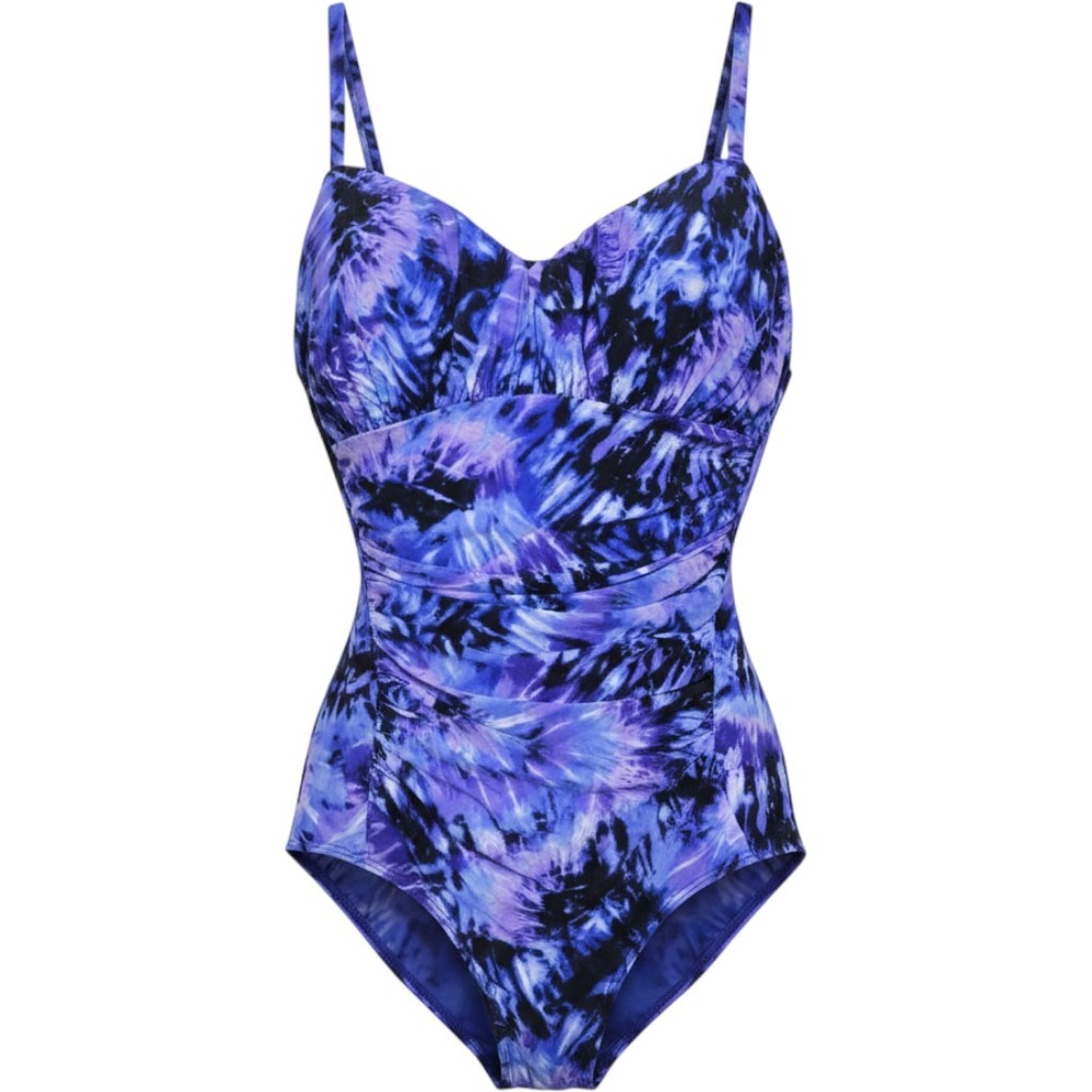 Miraclesuit Womens Purple Blue Tie Dye Ruched One Piece Swimsuit Size‎ L